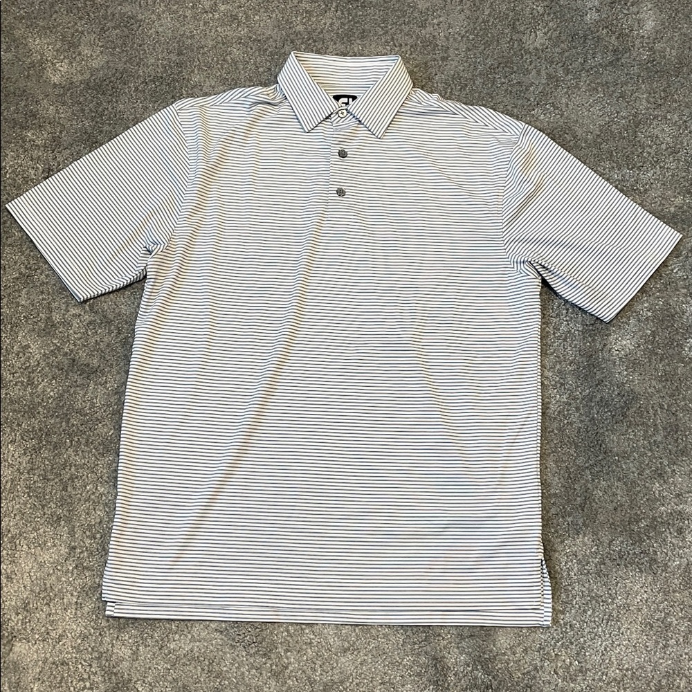 EC FootJoy White / Navy Stripped Golf Shirt - Size Large